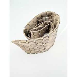 Valeriano Collection Mens Silk Tie Gold Champagne Geometric Grid Formal Business